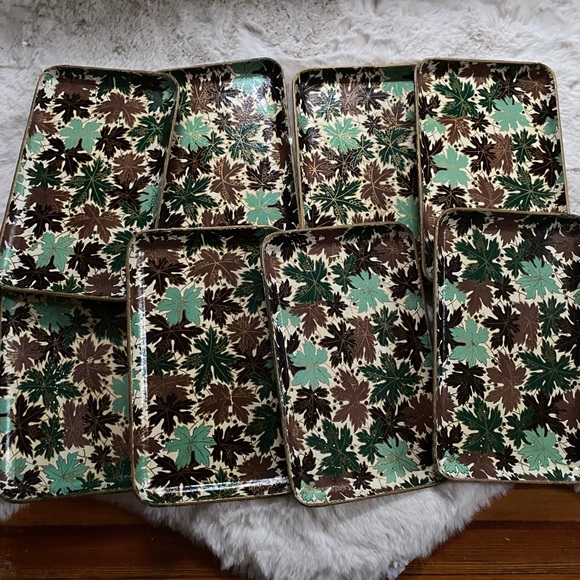 Vintage teal and green leaf tray set